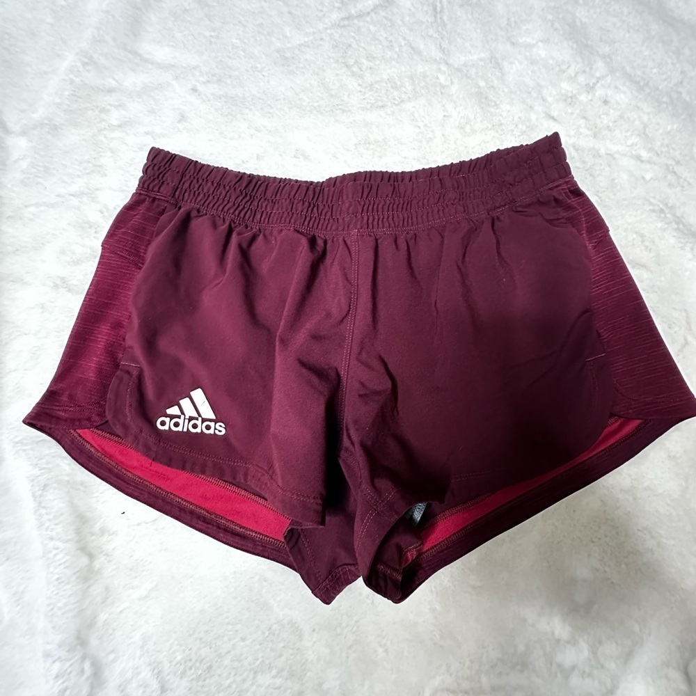 adidas Women's Burgundy Athletic Shorts - Picture 1 of 6